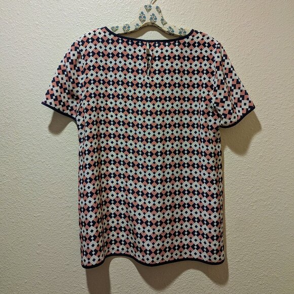 NWT J.Crew Tipped Silk Tee in Diamond Tile Print Size 4 - Picture 4 of 8